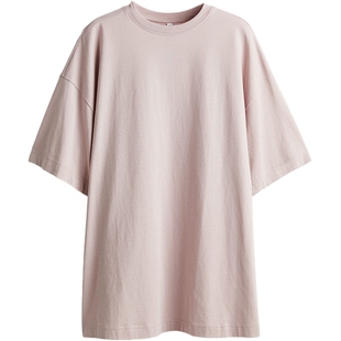 HM女装T恤春季时尚休闲罗纹领口大廓形短袖上衣1137208