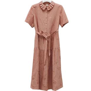 依伽依佳2023夏季新品连衣裙女纯色气质文艺短袖连衣裙ESXL017