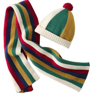 齐齐熊宝宝帽子围巾两件套冬撞色保暖男童针织围脖防风儿童加绒帽