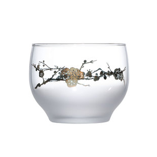 日本製 限定中古杯 半磨砂烫金梅茶碗酒杯茶杯子侘寂手作日式1970