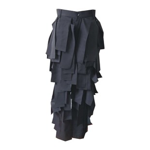 定制2023秋款女装暗黑设计师款女装裙片裤欧美风不规则黑色修身裤