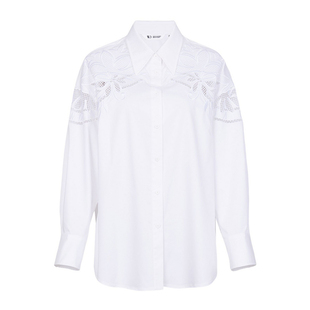 婉甸2026春季新品霜白激光刺绣镂空中国风长袖衬衫上衣1251S16SX4