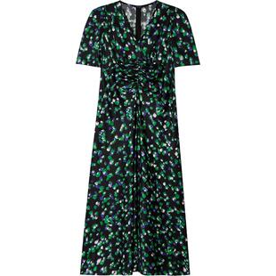 LK BENNETT绿色条纹v领连衣裙女新款夏季时尚显瘦短袖真丝长裙