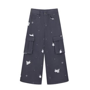 ablueberry 小狗刺绣工装裤女26春韩系童趣设计感小众直筒牛仔裤