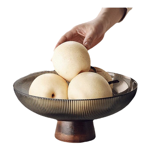 高级感新中式高脚玻璃水果盘家用客厅茶几摆件干果盒糖果坚果盘