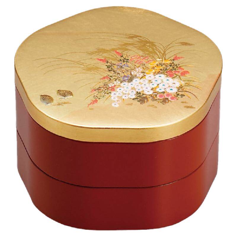 秋草金箔花日式风点心盒漆器