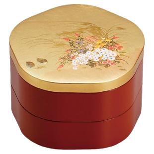 日本进口山中漆器金箔秋草双层点心食盒寿司糖果坚果收纳盒婚嫁礼