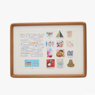 来自世界各地的生日祝福生日邮票足金实木相框收藏纪念相框有意义