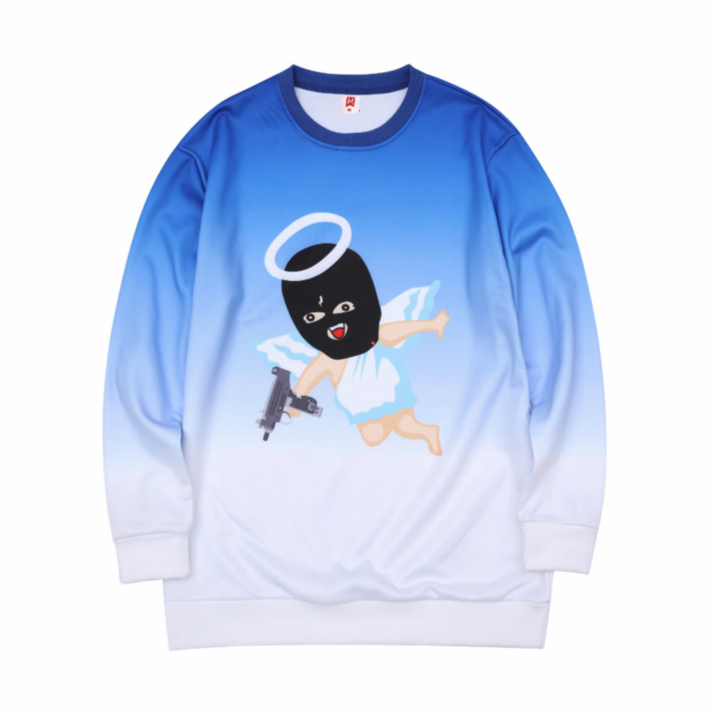 H3LLO FLAG Gangsta Luv浪味仙恶搞加绒渐变卫衣 Uzi冲锋枪头套