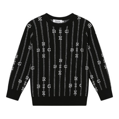 瑞比克字母提花条纹复古针织衫