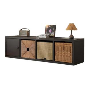 中古风黑色格子柜客厅隔断柜现代简约书柜轻奢组合柜边柜电视柜