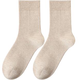 袜子女纯棉秋冬中筒袜无骨防臭吸汗日系米色冬季女士长袜配乐福鞋