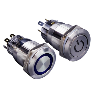 不锈钢按钮开关 19/22mm自复位/自锁带灯 8脚2开2闭 双控双刀开关