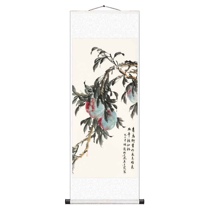 吴青霞九鱼图风水画客厅挂画国画草鱼牡丹五色九鲤图卷轴挂画