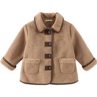 戴维贝拉儿童外套冬装新款男童麂皮绒夹克宝宝保暖巴恩风衣服童装