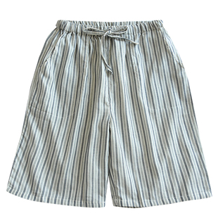 男士格子春夏纯棉双层纱布睡裤全棉薄款透气凉快长裤防蚊裤家居裤