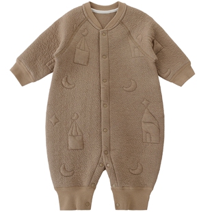 宝宝连体衣秋冬夹丝哈衣加厚发热保暖新生儿爬爬服婴儿衣服秋冬款