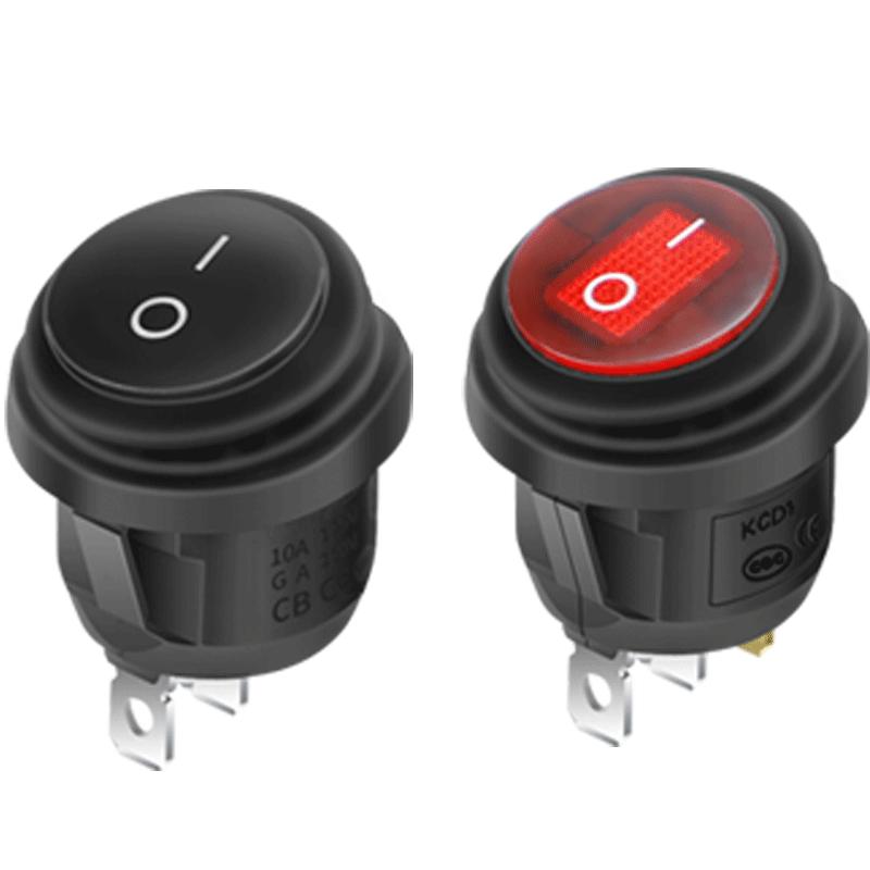 船型开关防水船形圆形翘板电源开关红色按钮 2脚6A 250V 开孔20mm