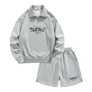 【蔡文静同款】VWL半拉链polo翻领套装休闲卫衣短裤宽松男女同款