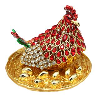 合金招财摆件珐琅大钻母鸡生蛋公鸡创意家居装饰办公室风水饰品