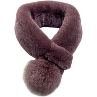 韩国真獭兔毛围脖纯色毛绒保暖双面加厚皮草围巾狐狸毛毛球毛领子