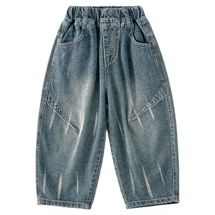 男童牛仔裤春秋款2026春装新款儿童中大童男孩休闲宽松长裤子