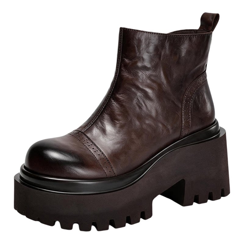 头层牛皮增高9CM切尔西女短靴