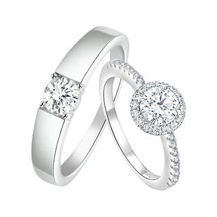 正品莫桑钻情侣对戒纯银轻奢时尚戒指一对订婚结婚戒指仿真戒指