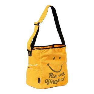 黄色笑脸包户外运动头盔包单肩帆布包复古机车骑行挎包背包情侣包