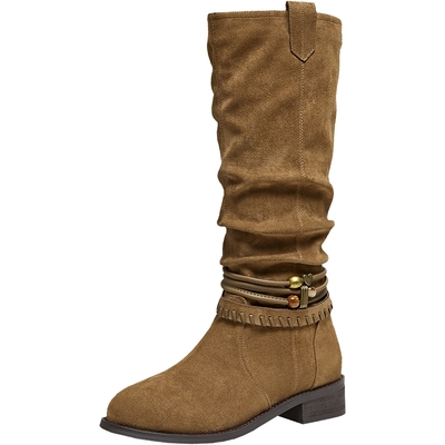 TATA他她长靴女2025冬季新款西部靴百搭时装靴户外堆堆靴CKU01DG5