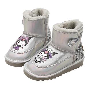 真皮防水女童雪地靴儿童加绒加厚雪地棉童鞋库洛米公主保暖棉靴子