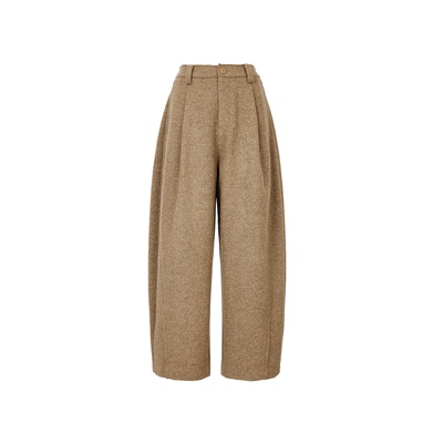 .e1设计师品牌 25冬 100%羊毛双面呢解构弯刀阔腿裤极简休闲长裤