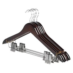 实木带夹子套装专用衣架裤架二合一酒店衣挂裤夹一体防滑木质无痕