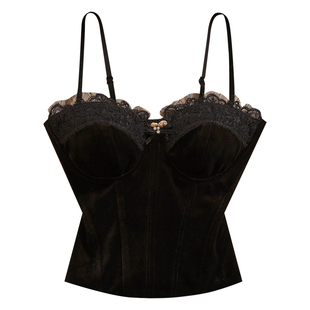 辣妹风黑色蕾丝吊带背心女修身性感抹胸上衣高级感外穿纯色潮流