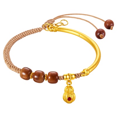 金至尊小满葫芦半镯手链黄金 新款桃木珠库克珠足金手镯半镯编绳