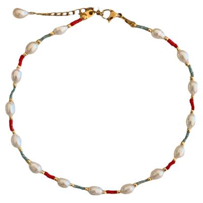 天然珍珠脚链女复古个性彩色串珠