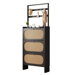 全实木超薄中古风鞋柜家用门口收纳柜一体靠墙小窄门口入户玄关柜