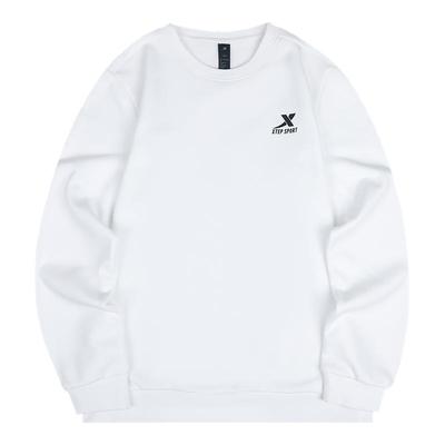 特步白色加绒卫衣男款冬季保暖长袖男士正品内搭打底衫运动服上衣