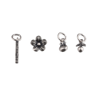 S925纯银树叶长方条吊坠小樱桃挂坠葫芦花朵滴溜配件DIY配件饰品