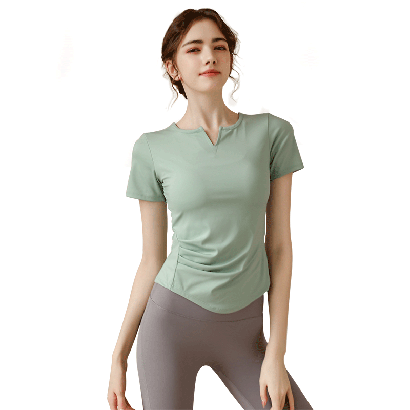 带胸垫瑜伽服女普拉提训练健身上衣2025新款运动跑步套装短袖T恤