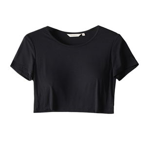 短款带胸垫短袖t恤女莫代尔配吊带连衣裙的打底衫内搭夏