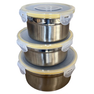 食品级304不锈钢密封保鲜盒圆形饭盒打包盒装汤盒家用带盖的碗316