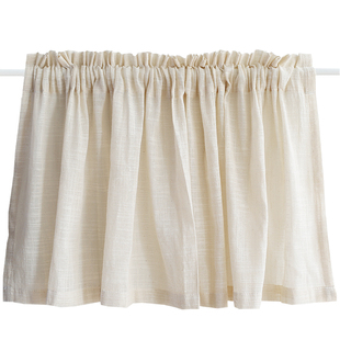 鸢尾乡旅文艺米色素色窗帘门帘半帘穿杆帘柜帘半遮光咖啡帘窗纱