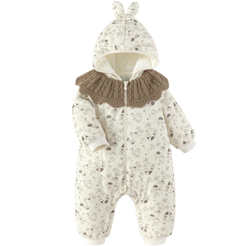 巴拉巴拉宝宝外出连体衣女童哈衣爬服抱衣冬装甜美可爱俏皮灯芯绒