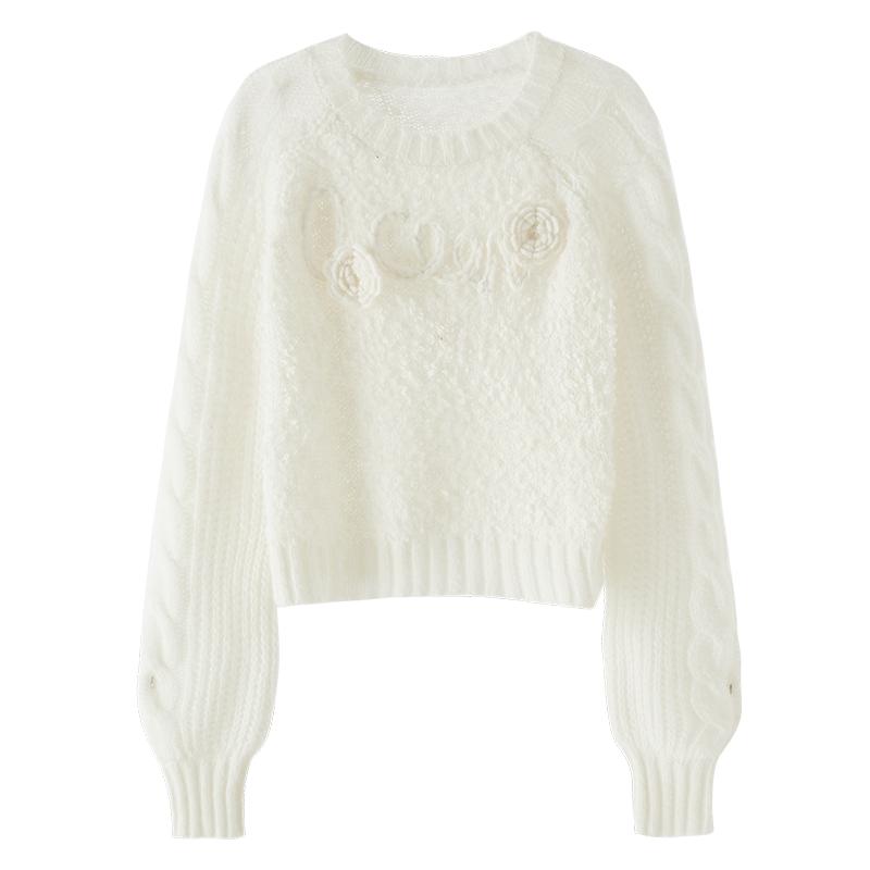 高级立体钩花朵奶呼呼软糯巨好看慵懒风毛衣女针织衫秋冬穿搭上衣
