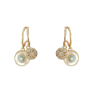 白百何同款彩贝吊坠复古耳圈蚊香盘耳夹女无耳洞轻奢冷淡风耳环