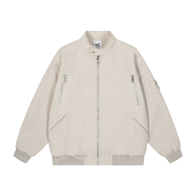 美式高街拉链立领工装飞行员夹克