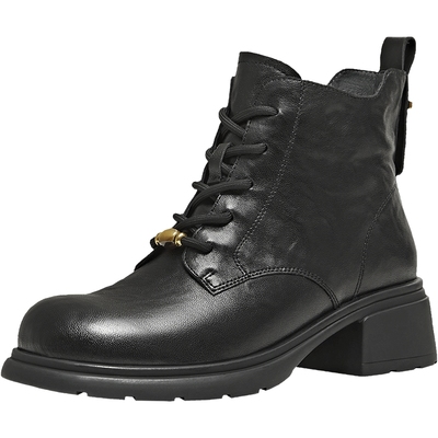 天美意复古厚底英伦马丁靴女鞋子加绒短靴皮靴2025冬新款KDX23DD5