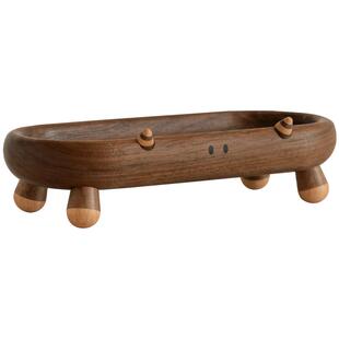 源氏木语实木托盘黑胡桃木零食点心盘香薰首饰收纳盘创意桌面摆件