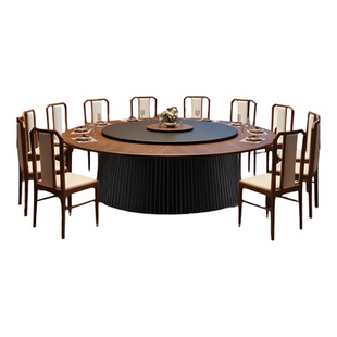 现代极简酒店轻奢岩板电动餐桌大圆桌饭店大理石隐形电磁炉宴会桌